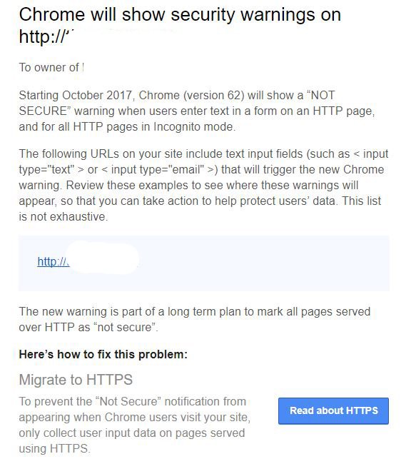 Warning letter your website needs SSL now