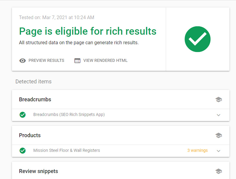 Google Rich Results Test for Schema