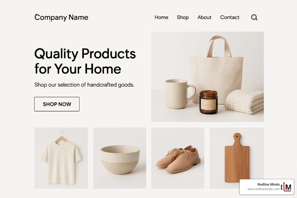 Clean ecommerce homepage with intuitive navigation and clear value proposition - ecommerce website design for small business