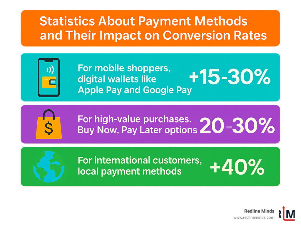 Statistics about payment methods and their impact on conversion rates - ecommerce payment infographic 